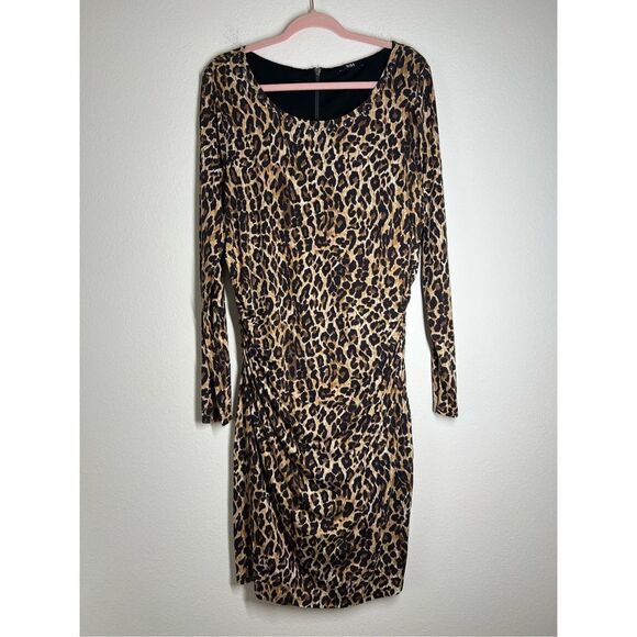 BIBA Leopard Print Cowl Neck Con Boho dress Size XL - Picture 1 of 14